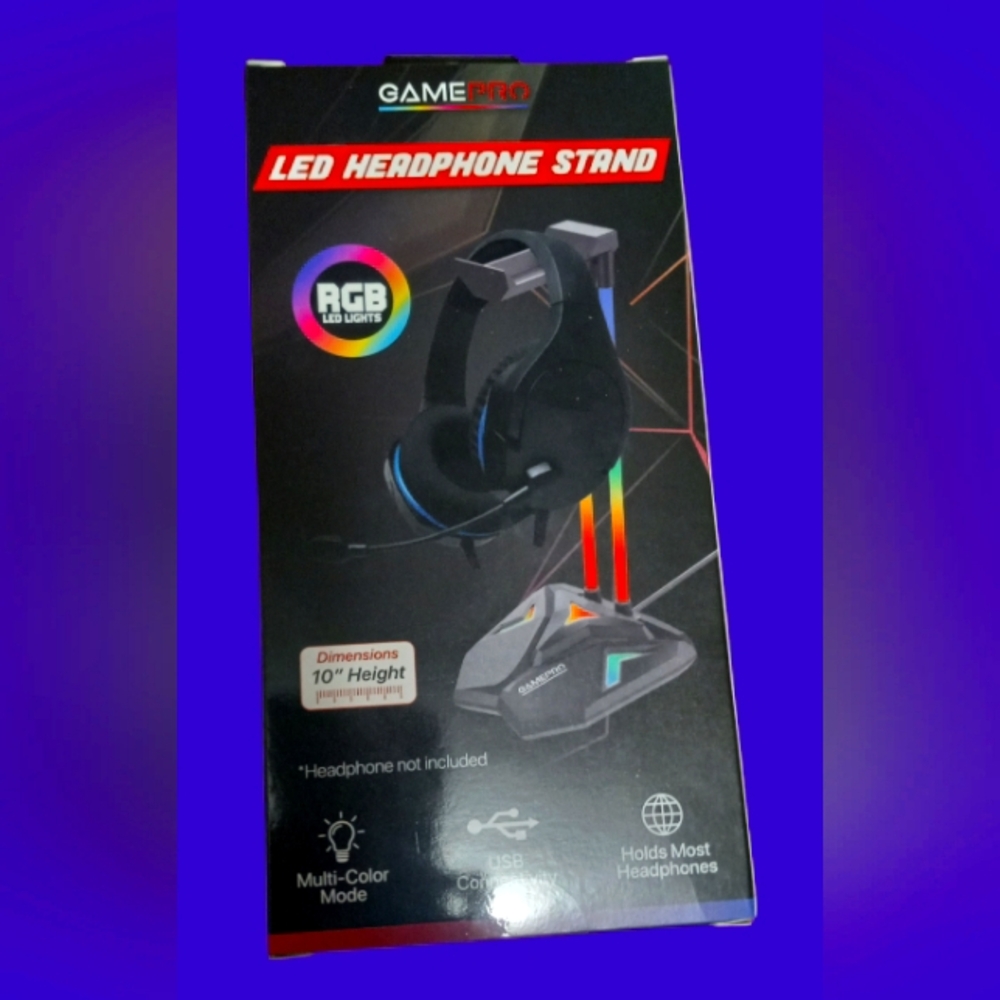 GAMEPRO LED HEAD PHONE STAND 10" Tall Multi Color Lights Holds Most Headphones